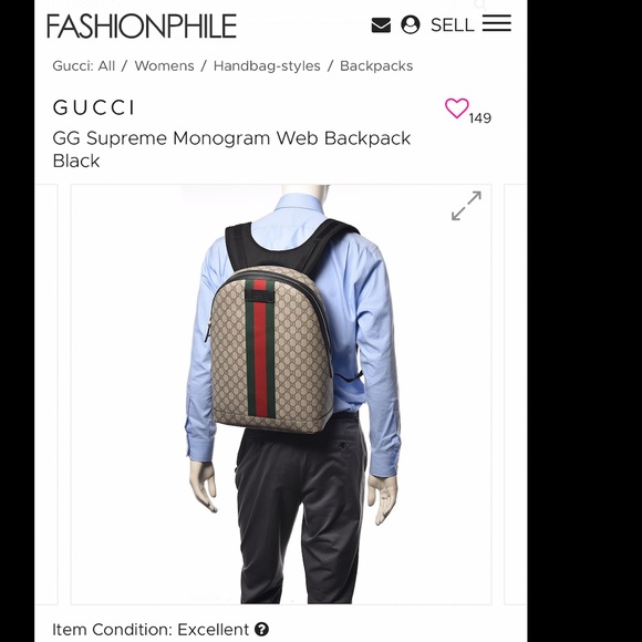 Gucci logo GG web strip Backpack - Picture 2 of 11